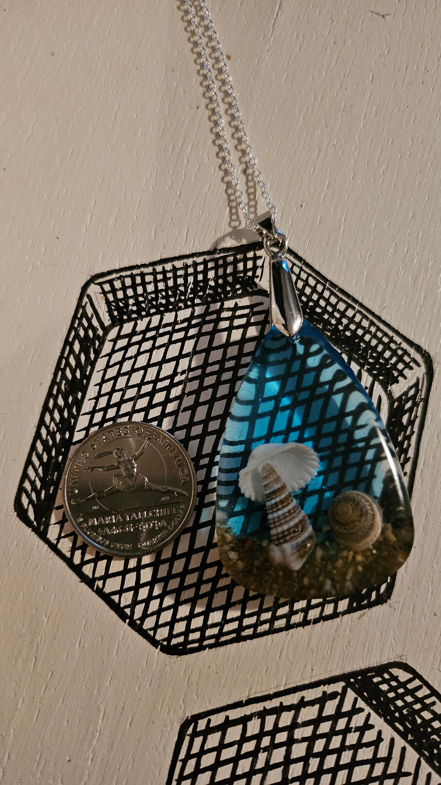 Large Teardrop Multi-Shell Pendant (Handmade with Resin)