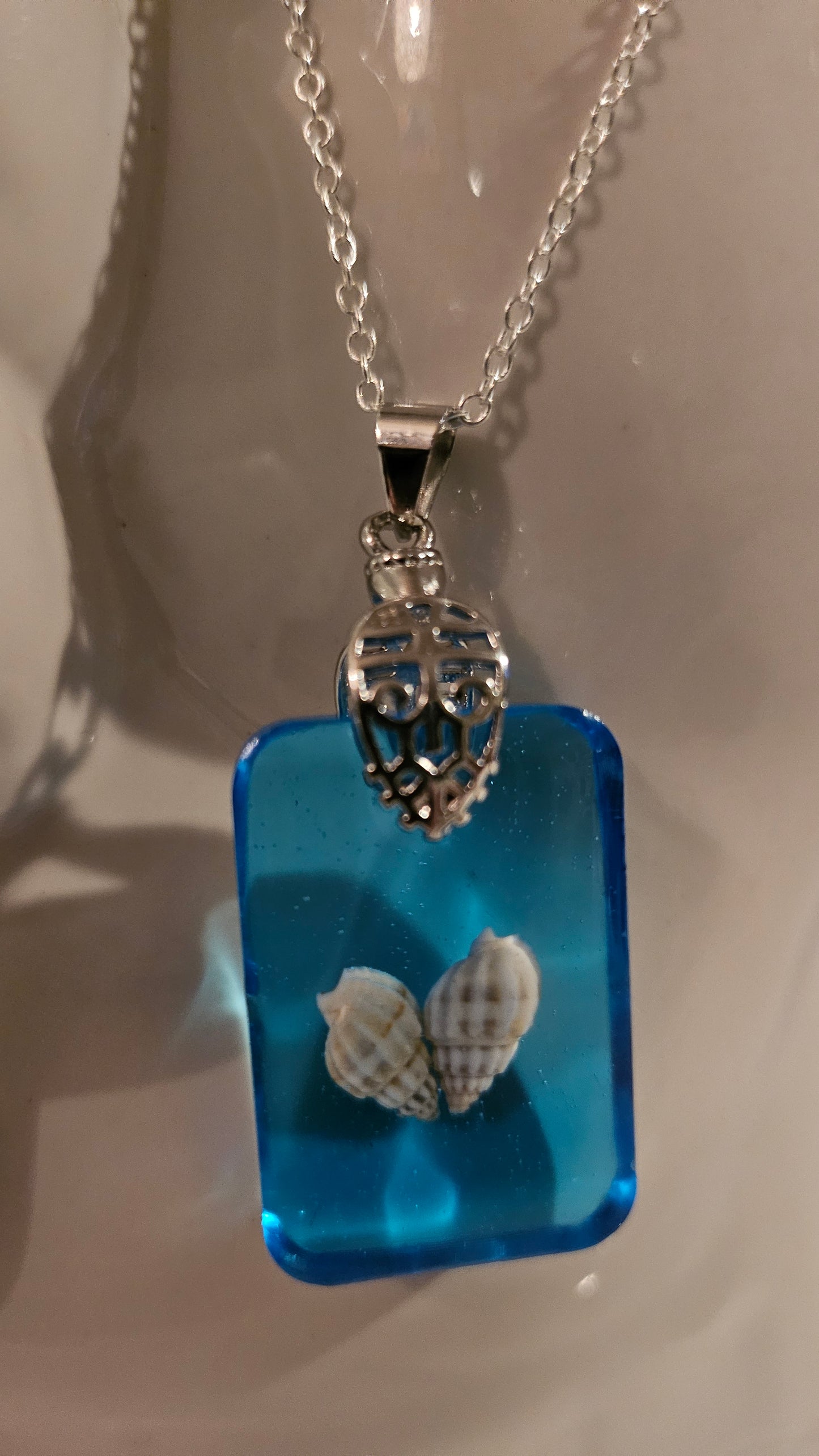 Rectangle Double Shell Pendant (Handmade with Resin)