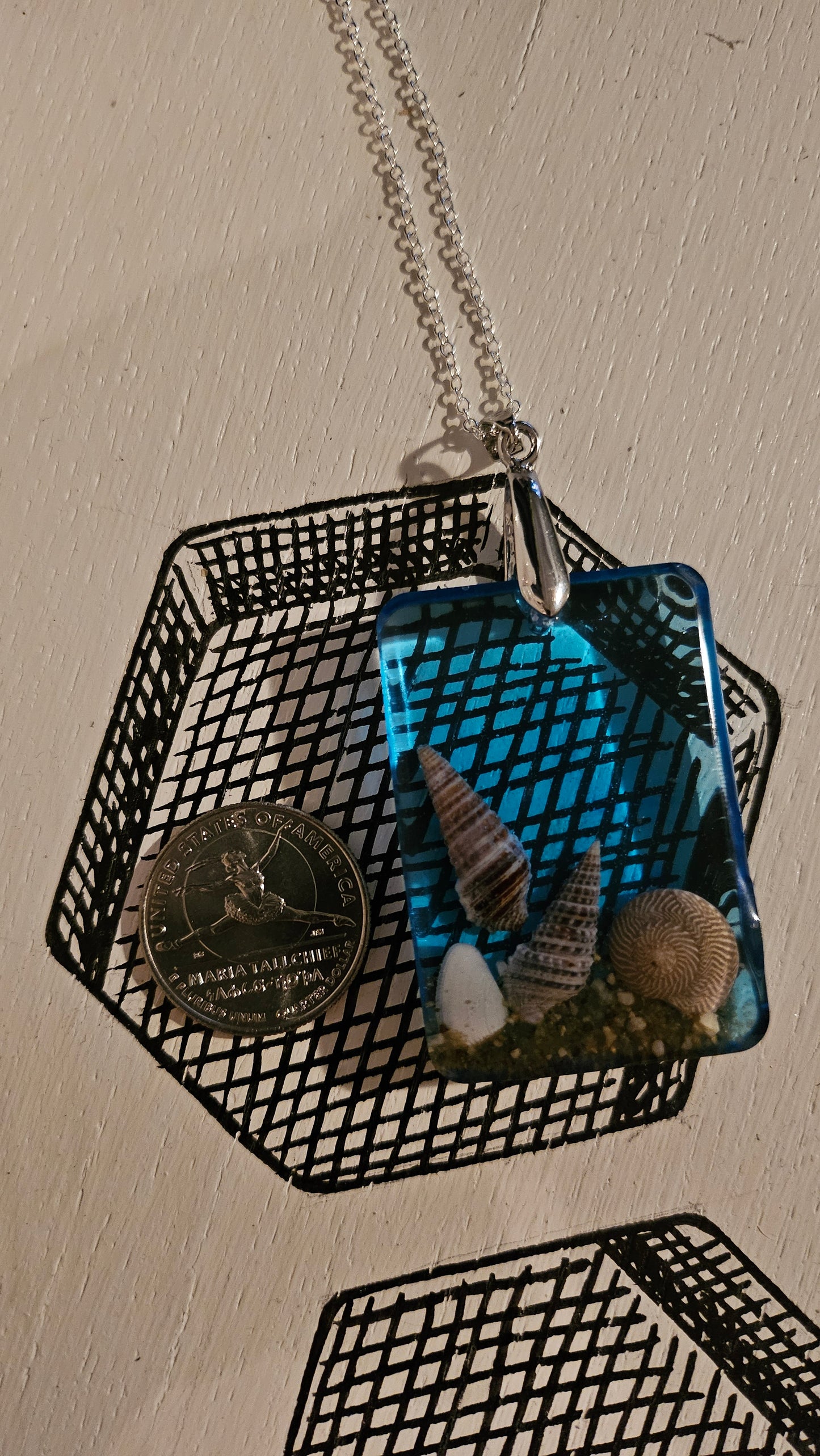 Large Rectangle Multi-Shell Pendant (Handmade with Resin)