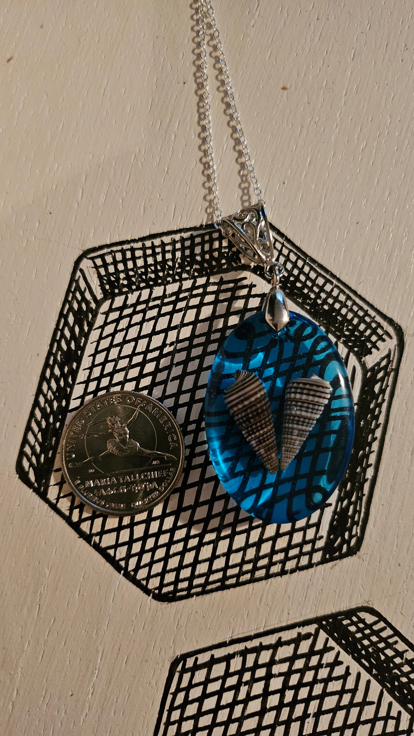 Oval Double Shell Pendant (Handmade with Resin)