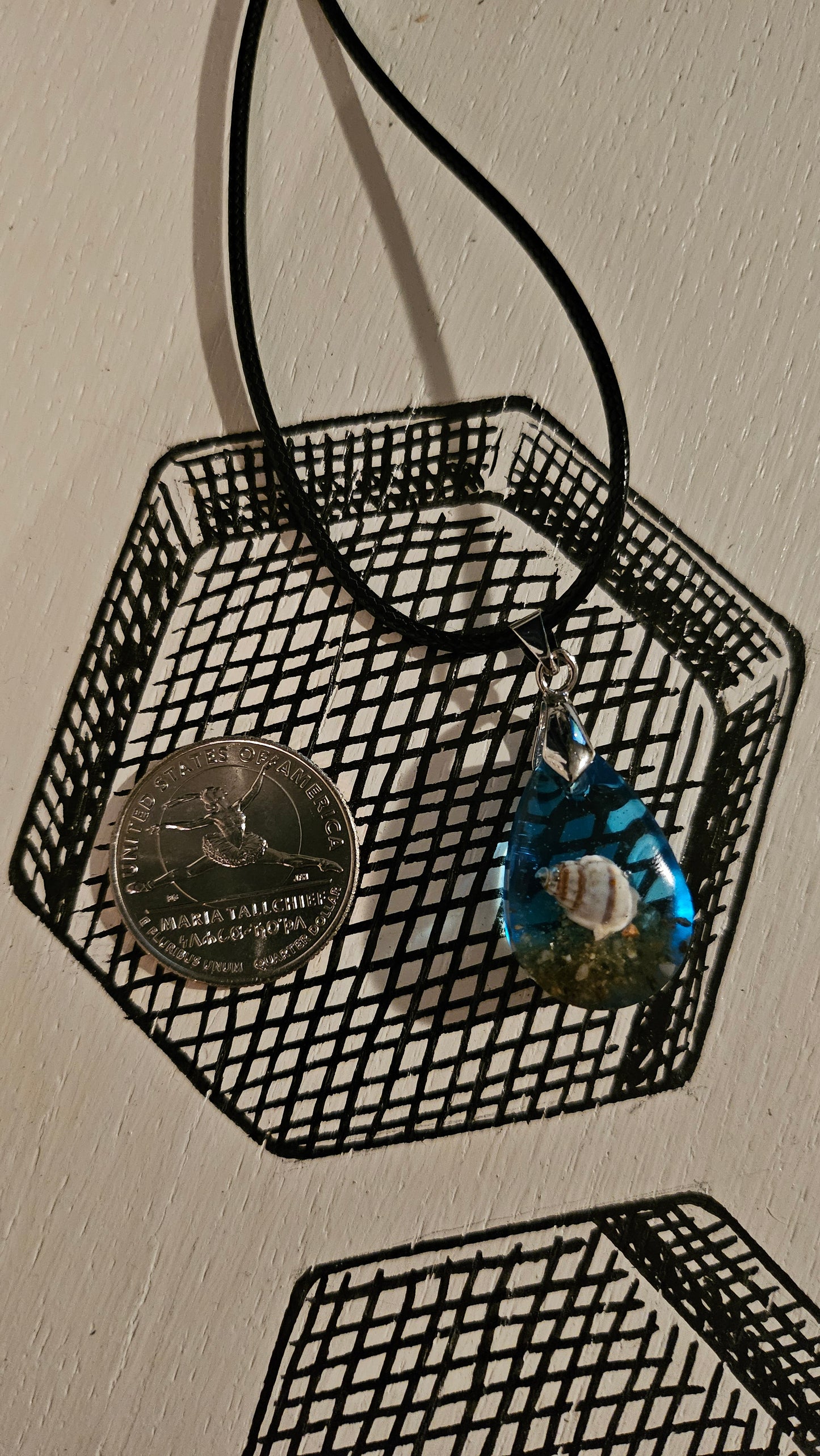 Small Teardrop Shell Pendant (Handmade with Resin)