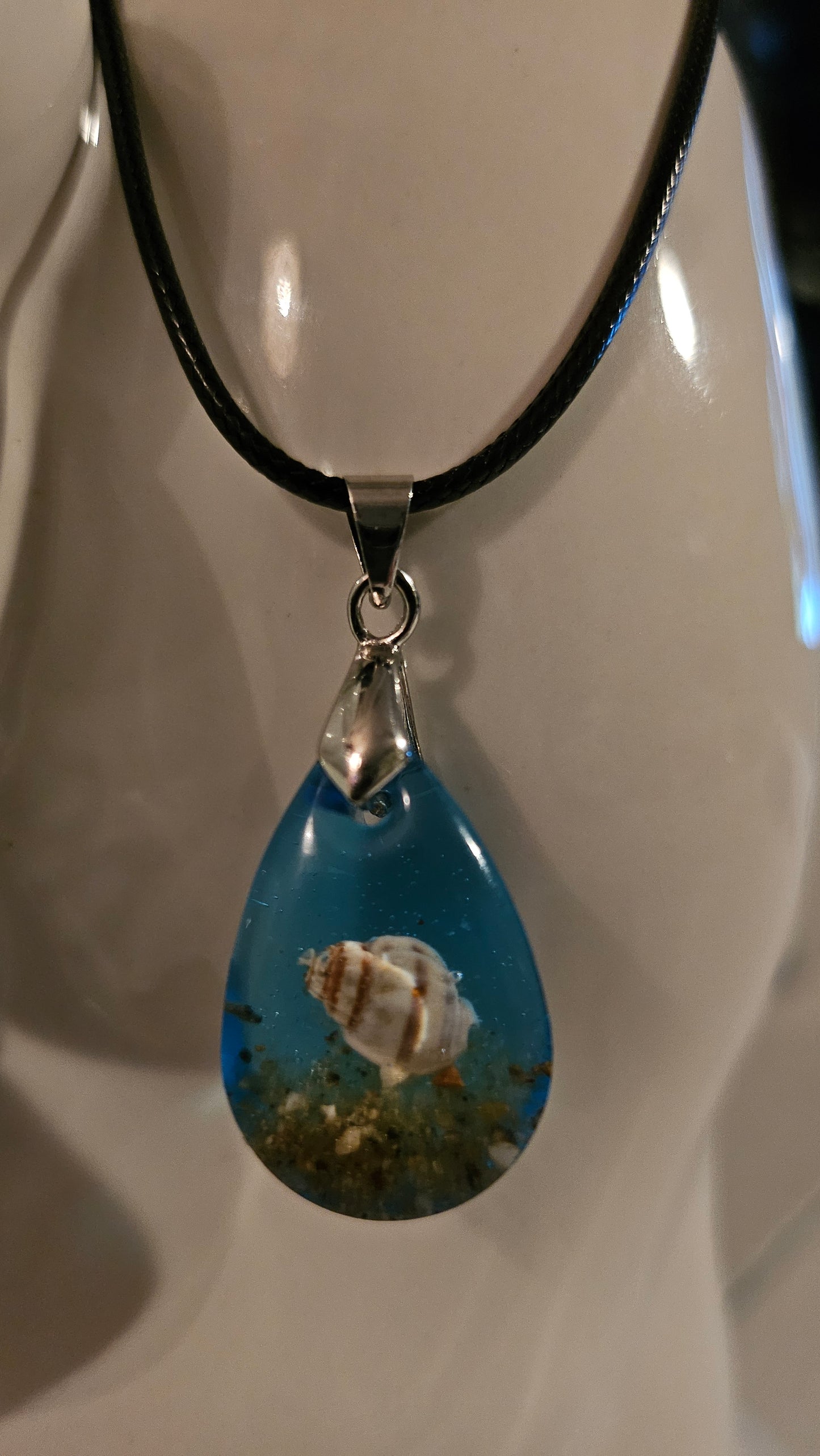 Small Teardrop Shell Pendant (Handmade with Resin)