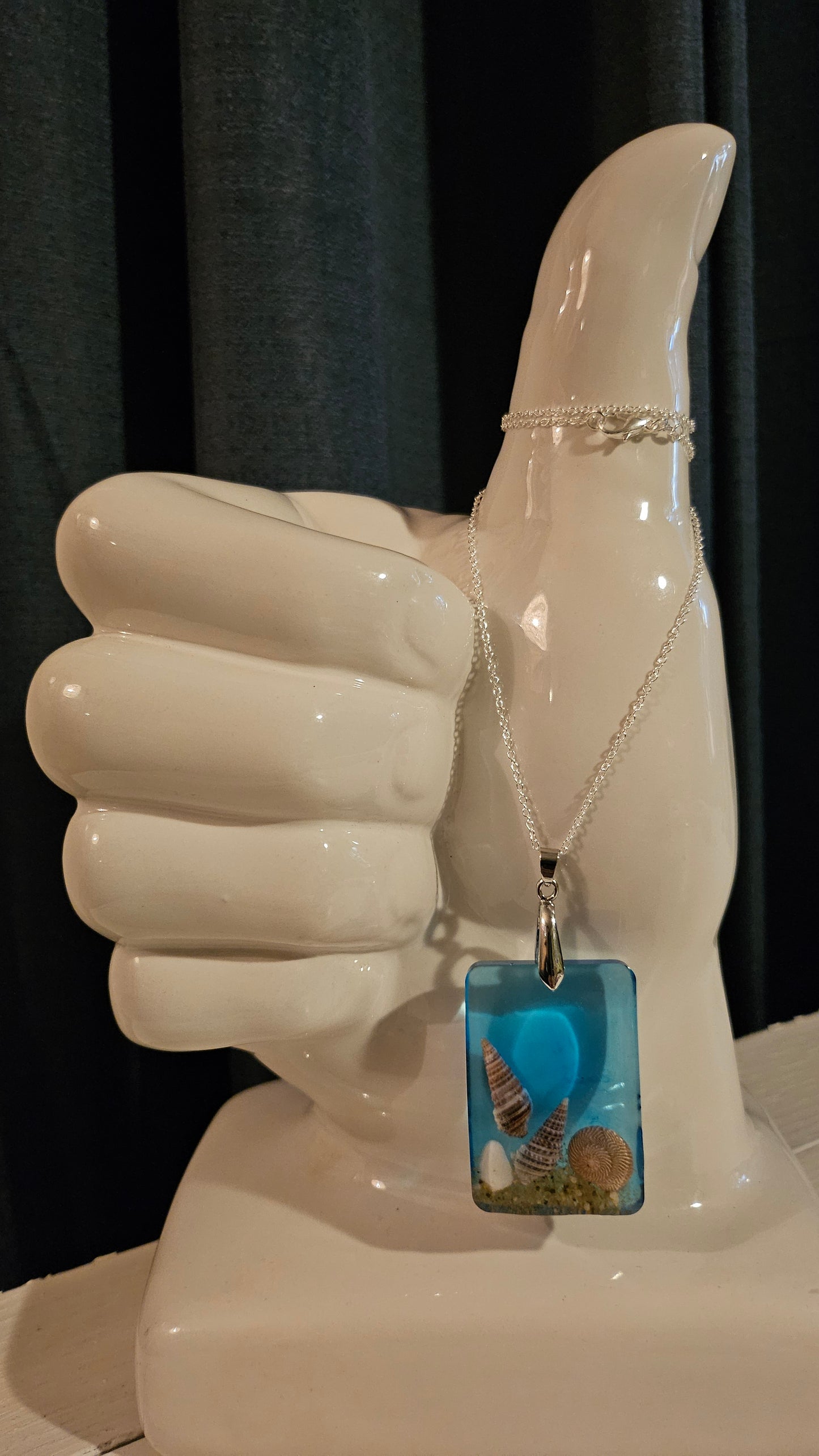 Large Rectangle Multi-Shell Pendant (Handmade with Resin)