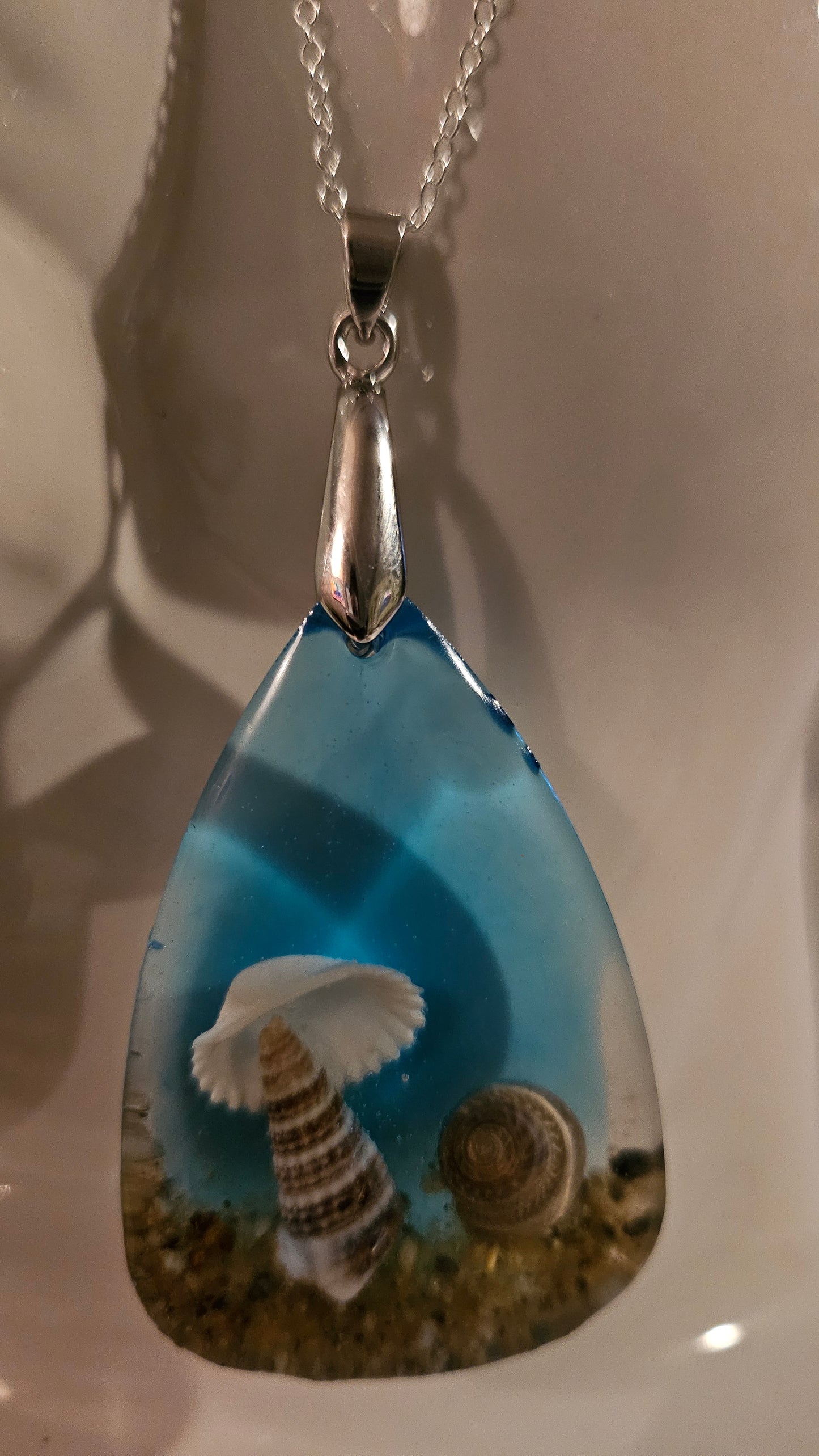 Large Teardrop Multi-Shell Pendant (Handmade with Resin)