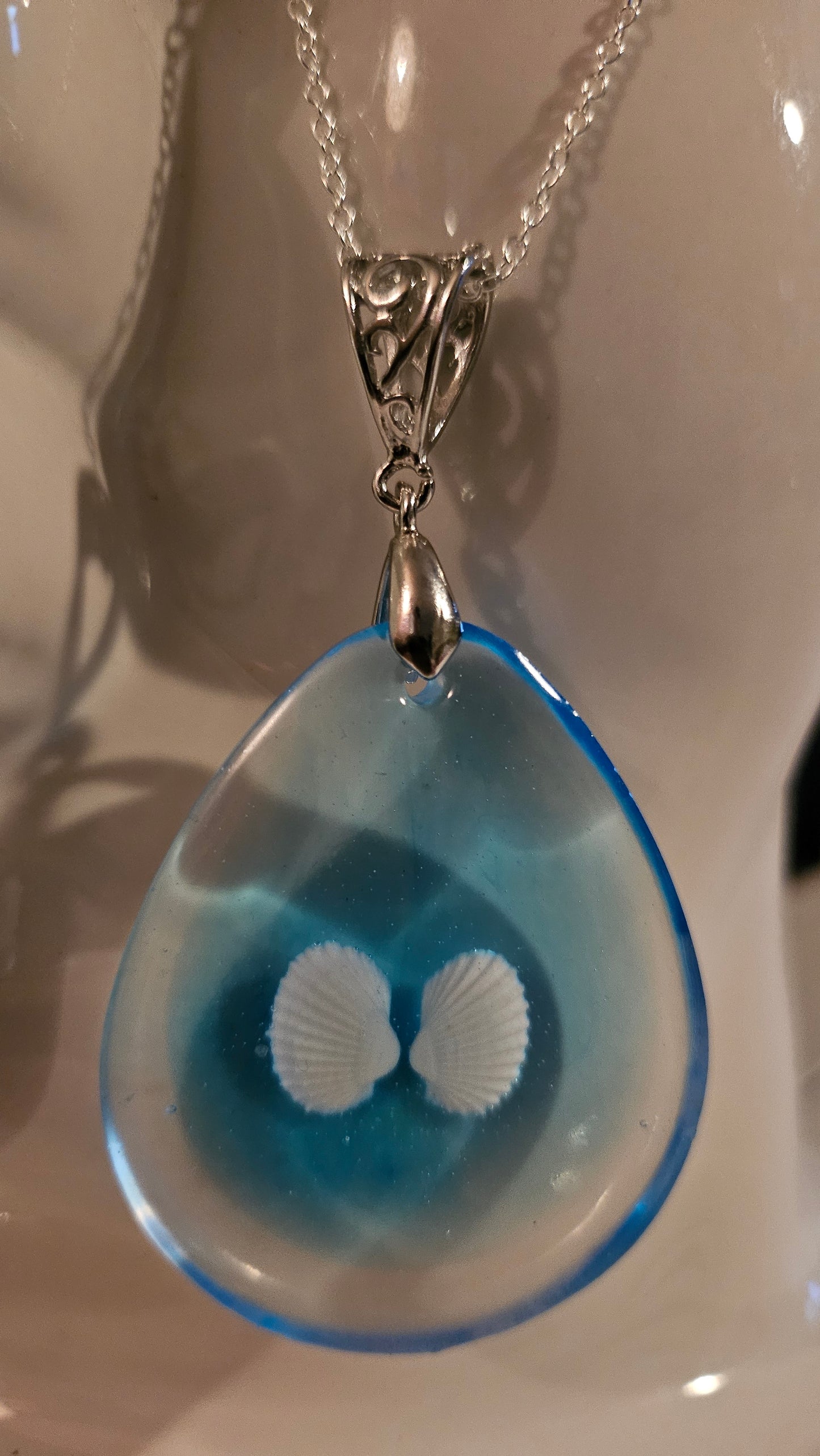 Teardrop Double Shell Pendant (Handmade with Resin)