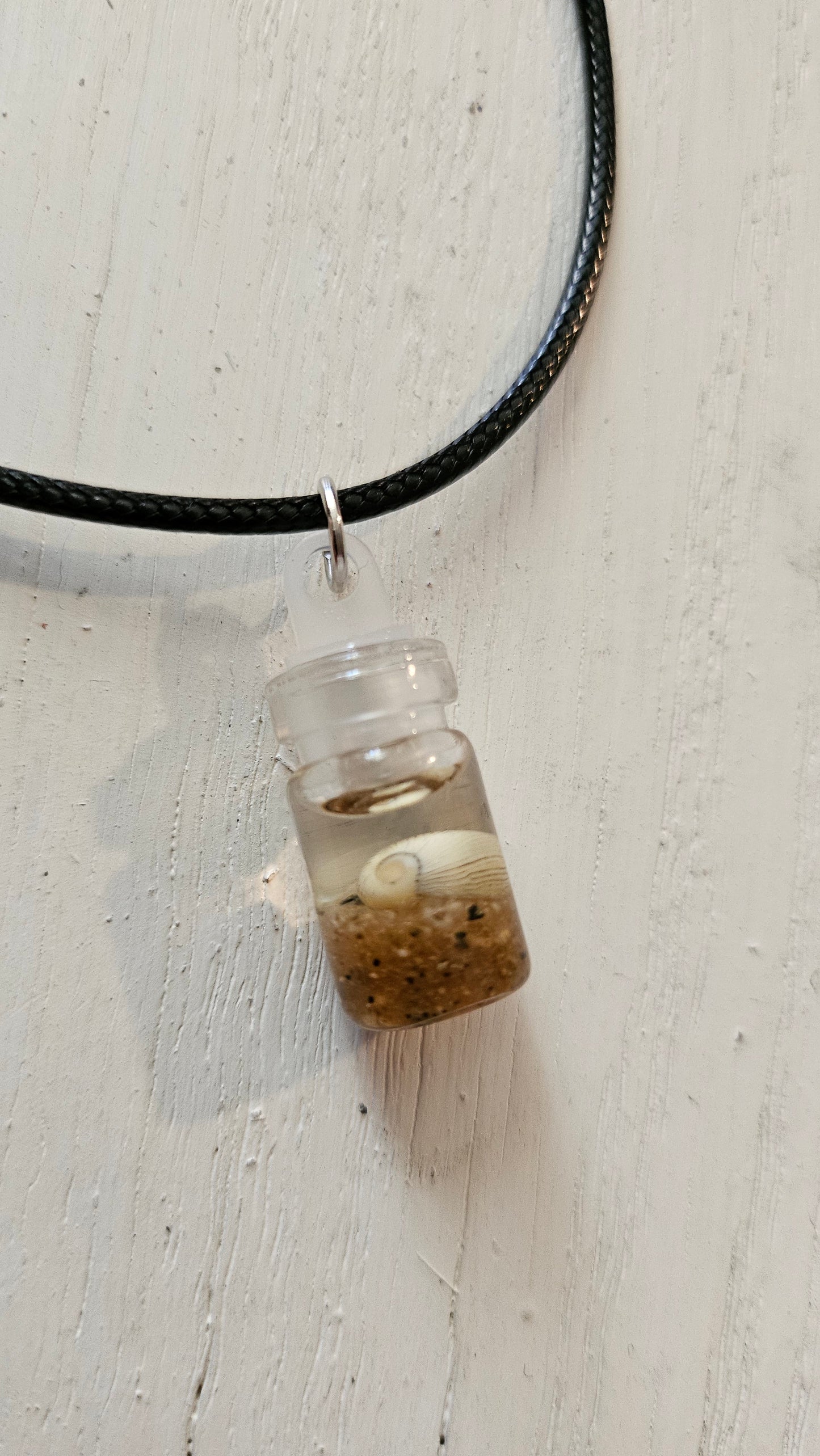 Sea Snail Shell in a Bottle (Handmade Resin Necklace Pendant)