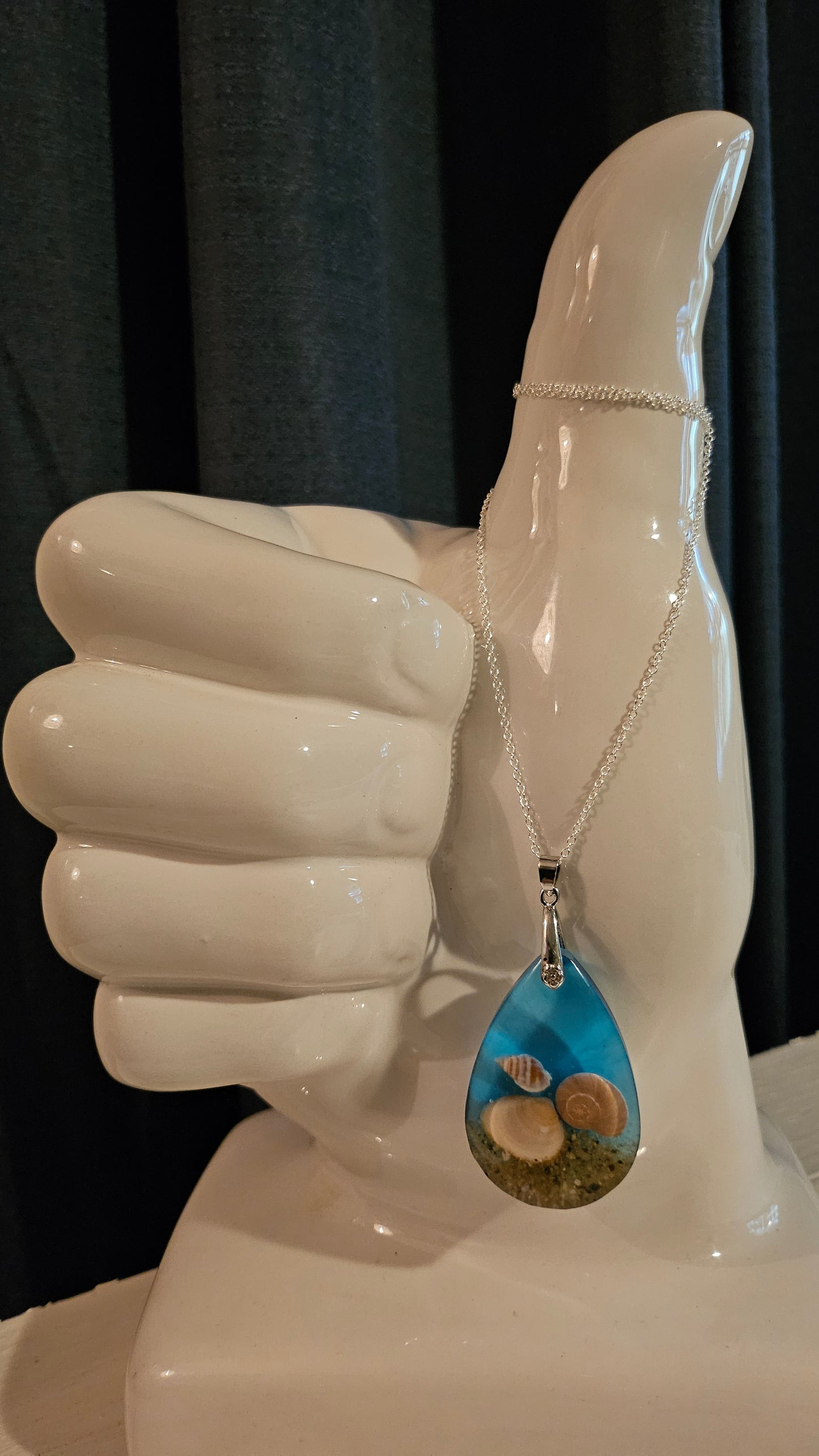 Large Teardrop Multi-Shell Pendant (Handmade with Resin)