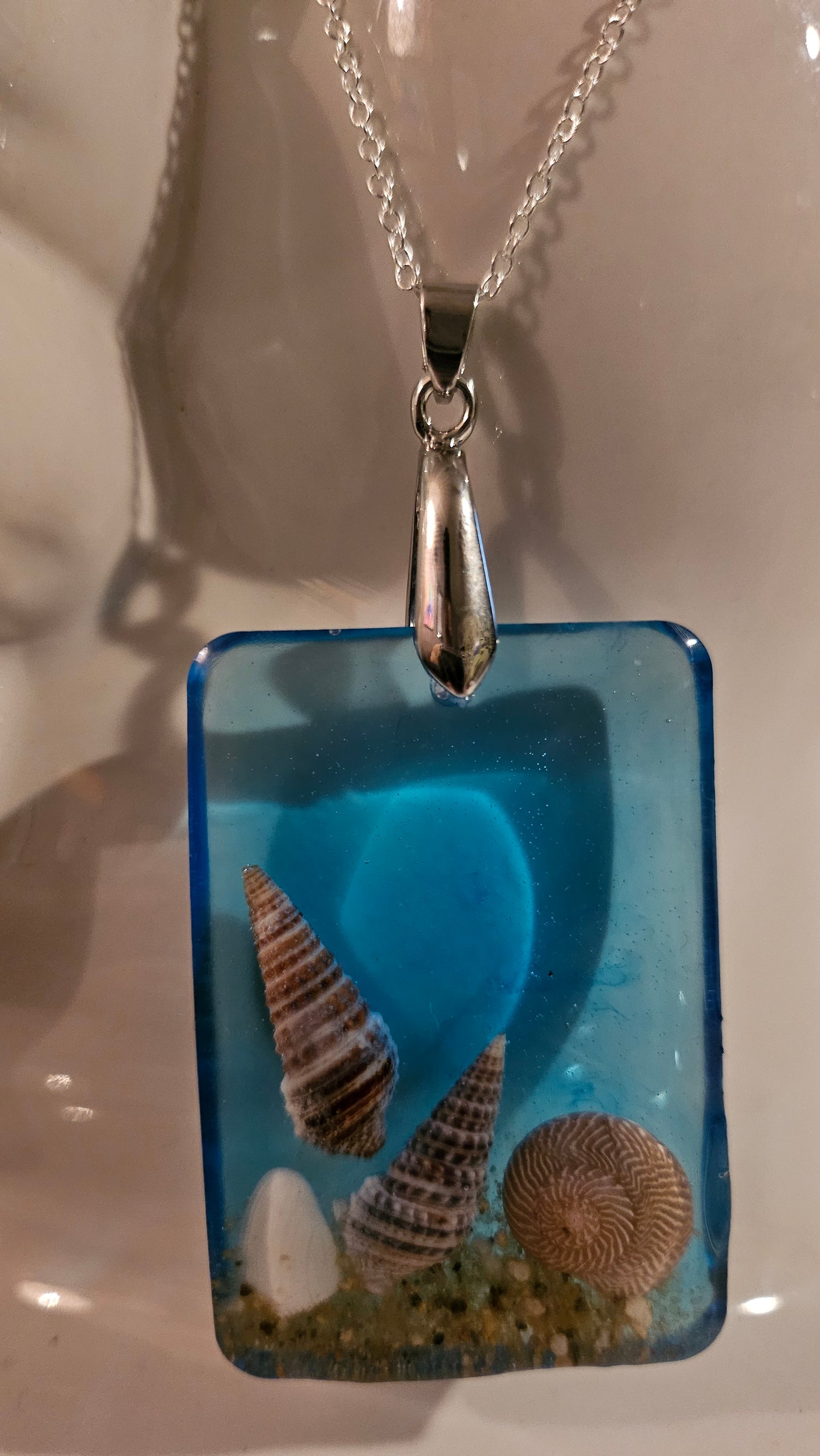 Large Rectangle Multi-Shell Pendant (Handmade with Resin)
