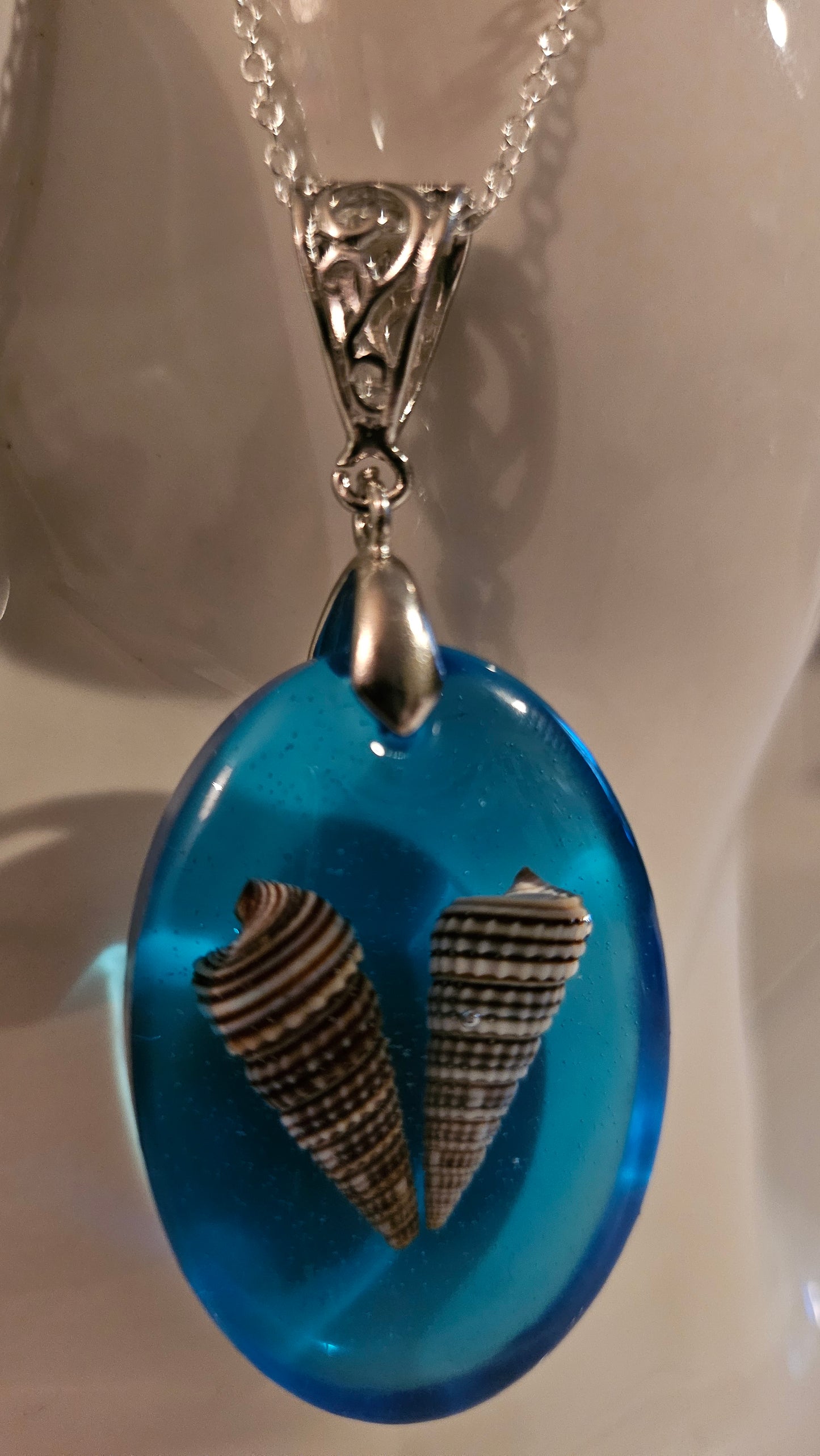 Oval Double Shell Pendant (Handmade with Resin)