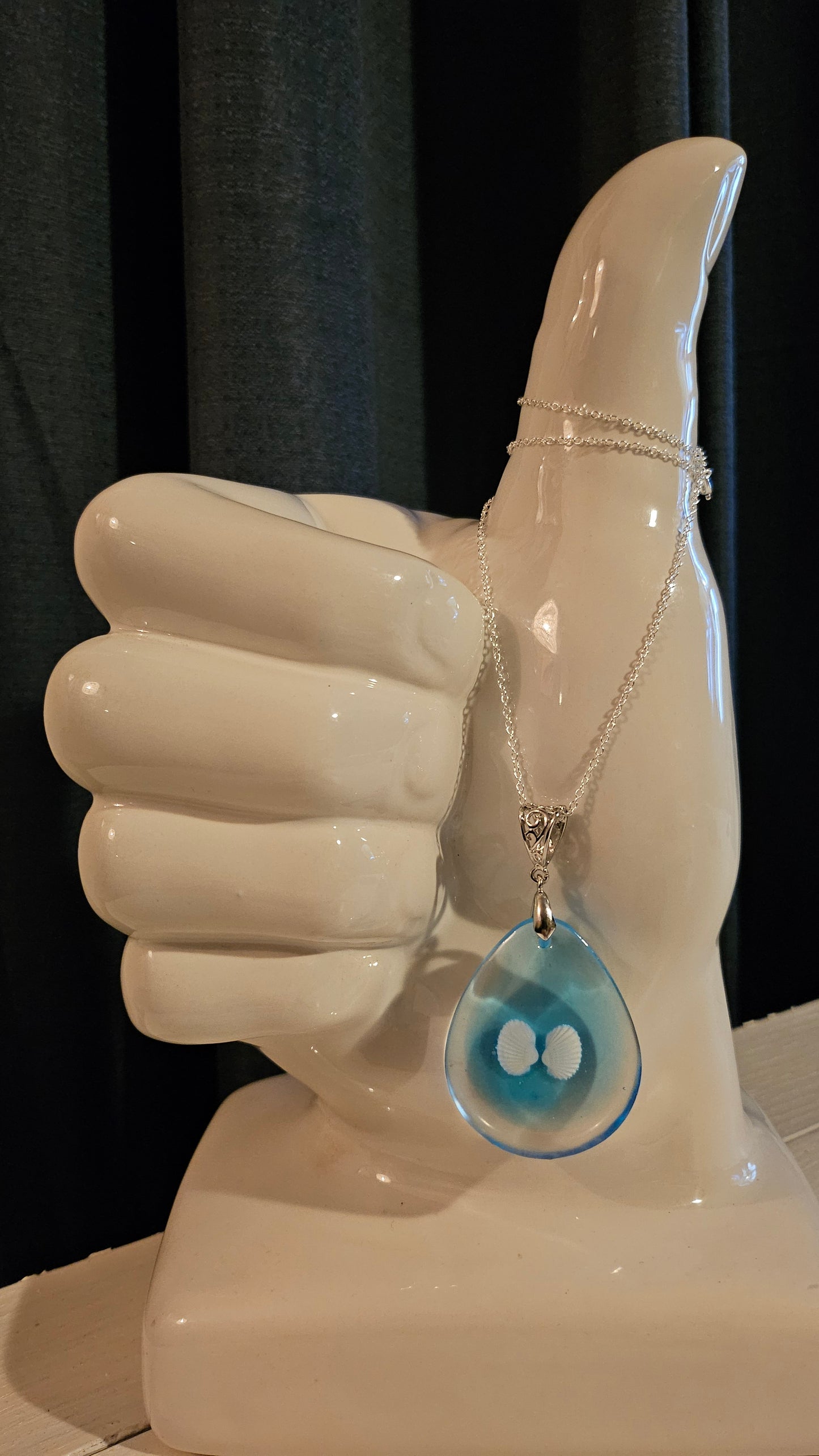 Teardrop Double Shell Pendant (Handmade with Resin)