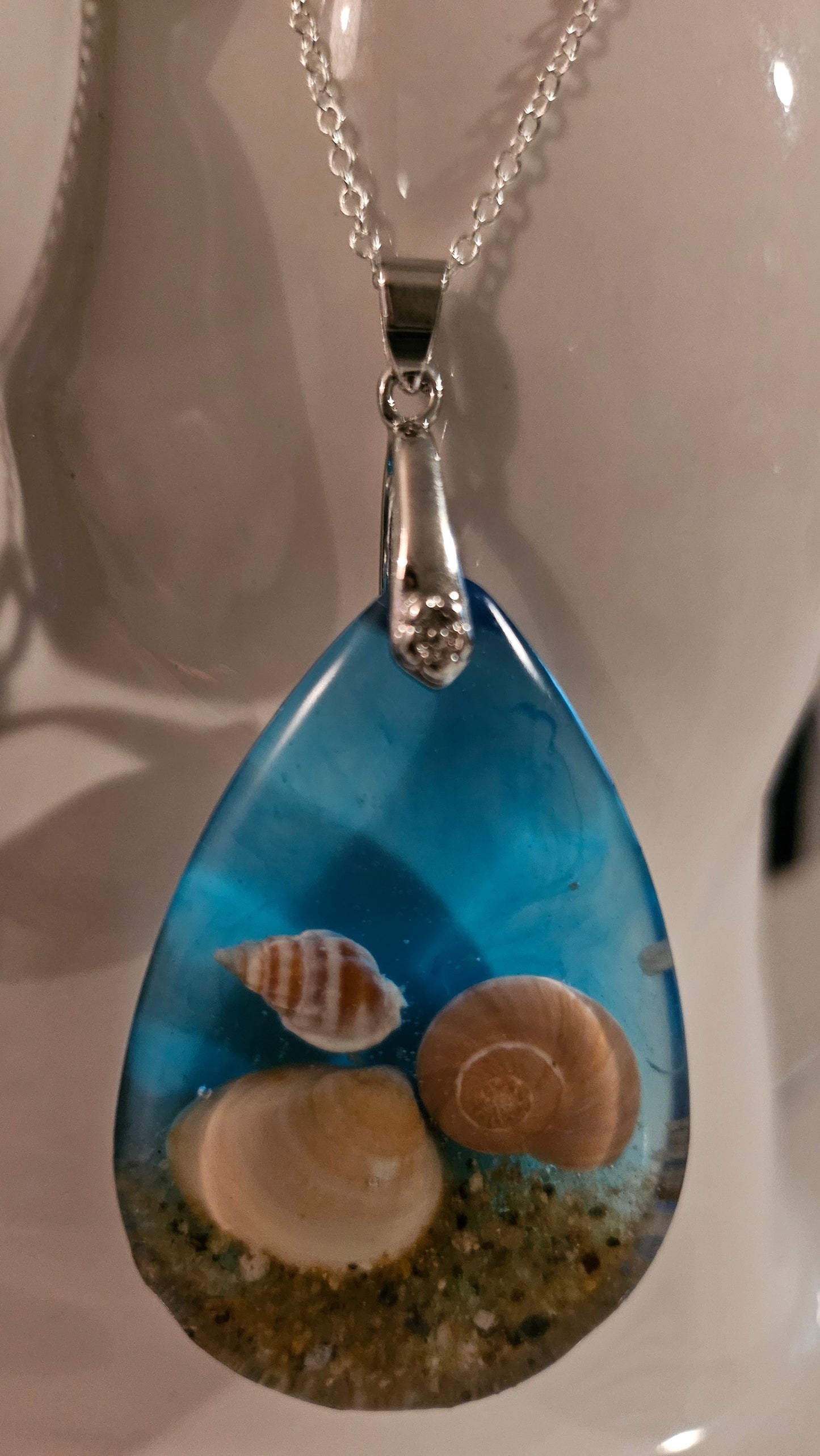 Large Teardrop Multi-Shell Pendant (Handmade with Resin)