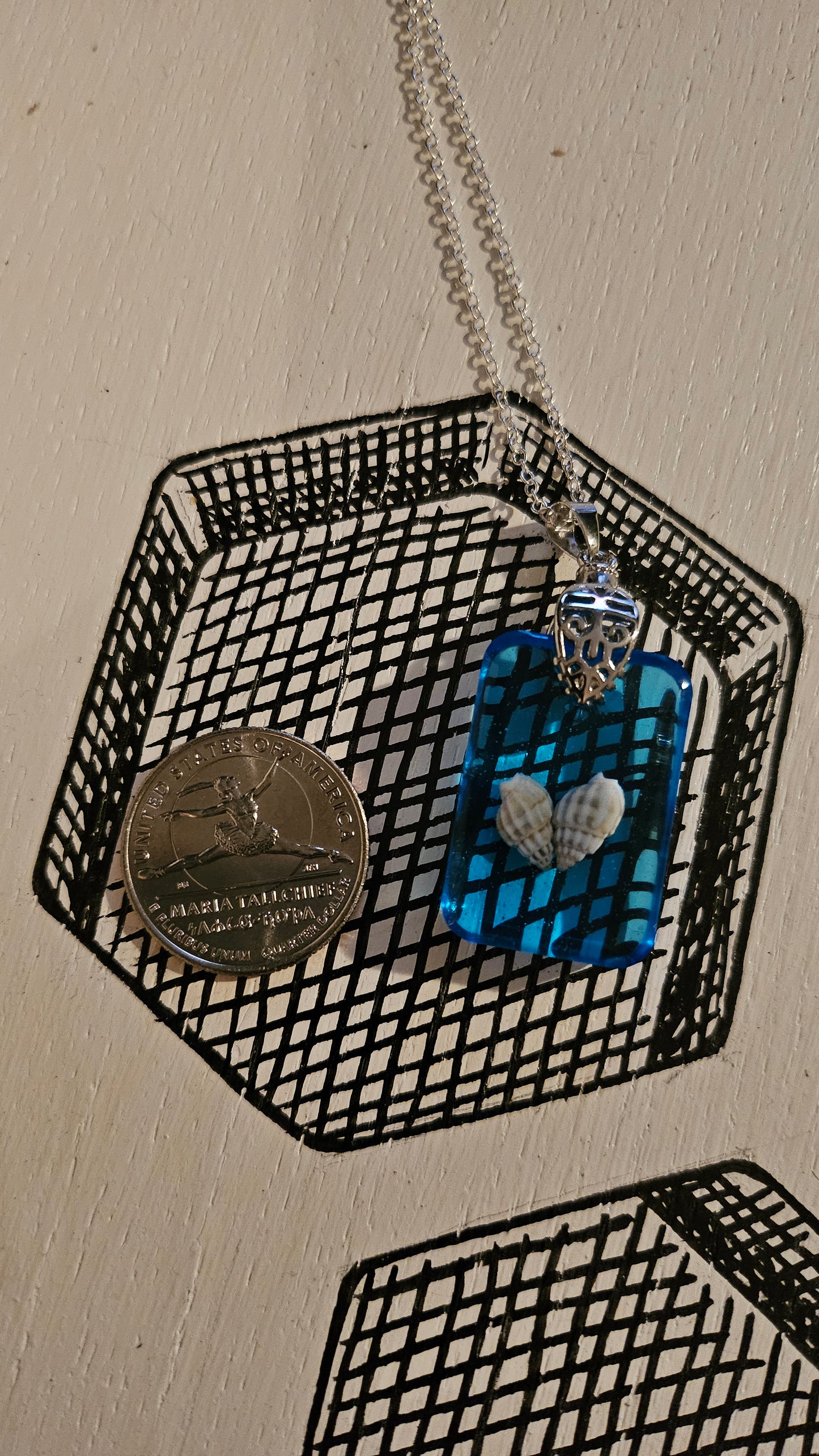 Rectangle Double Shell Pendant (Handmade with Resin)