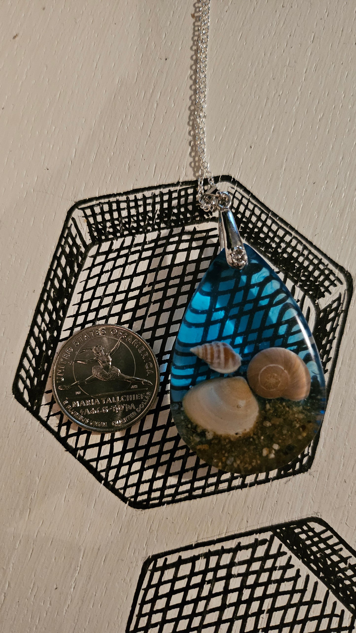 Large Teardrop Multi-Shell Pendant (Handmade with Resin)