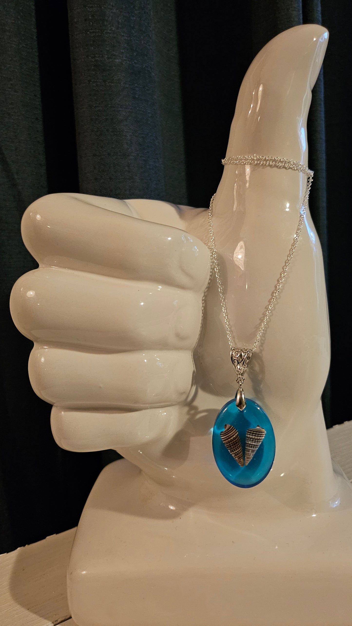 Oval Double Shell Pendant (Handmade with Resin)