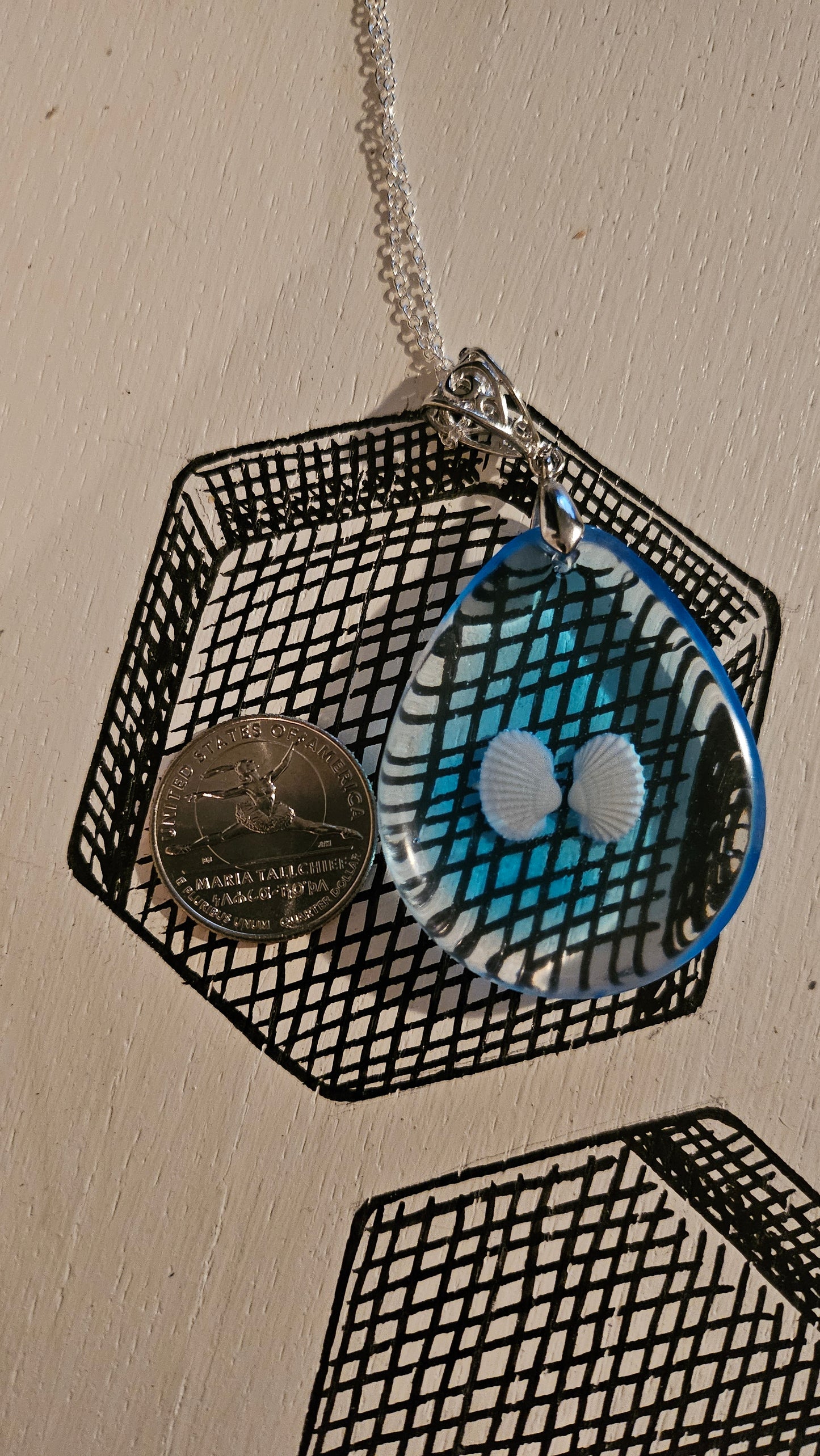 Teardrop Double Shell Pendant (Handmade with Resin)